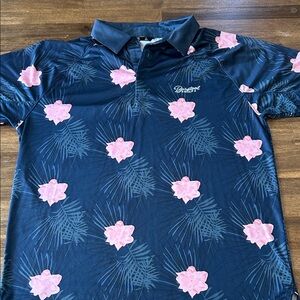 Breeze Men's Navy and Pink Floral Polo Shirt